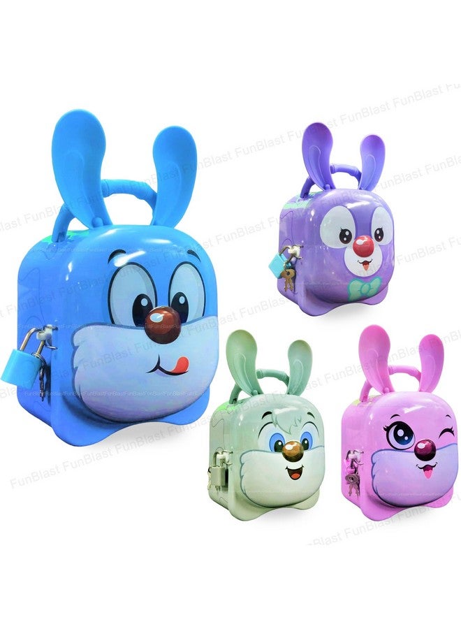 فنبلاست حصالة نقود للأطفال من فن بلاست - صندوق نقود على شكل أرنب، حصالة نقود معدنية لتوفير المال مع مفتاح وقفل للأطفال، حصالة نقود للأطفال، هدية إرجاع للأطفال (لون عشوائي) - Image 1