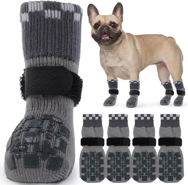 ROZKITCH 2 Pairs Dog Socks Paws Stop Licking, Socks for Injured Paws Double Side Non-Slip Dog Claw Slipper Foot Bandage Paw Protection After Operation on Toe Bichon Frise, French Bulldog Grey M - Image 1