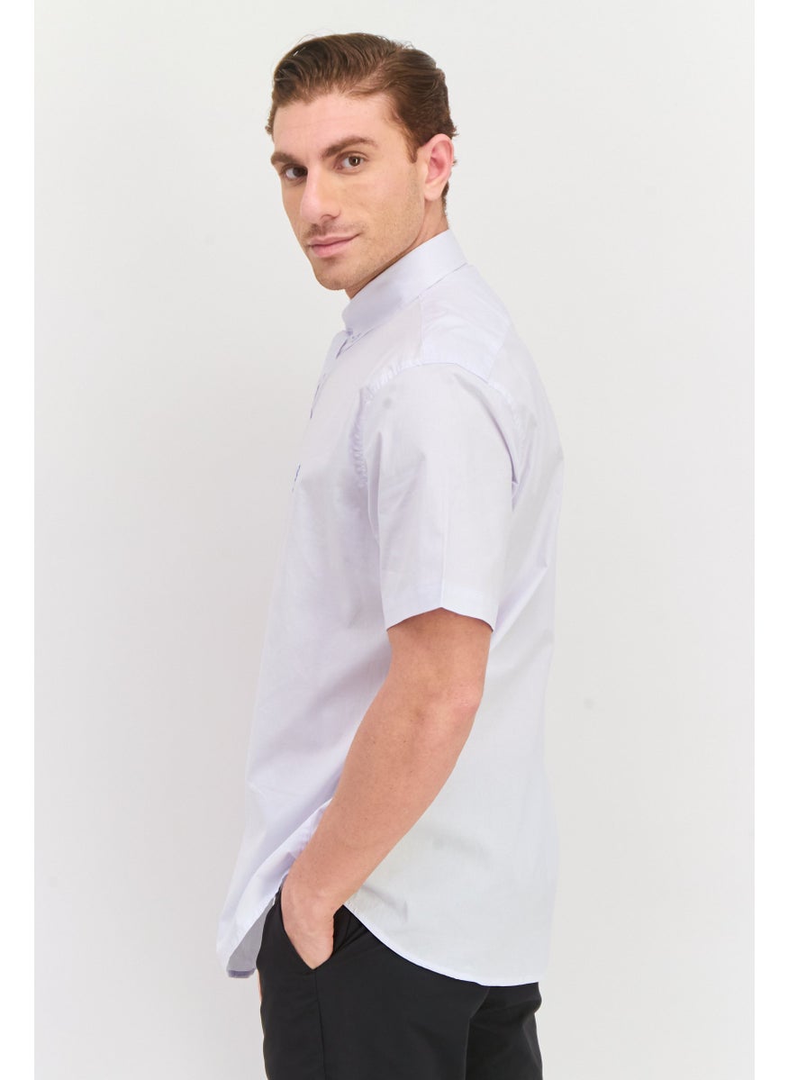 Tailorbyrd - Men Regular Fit Embroidered Logo Short Sleeves Casual Shirts, Sky Blue - Image 1