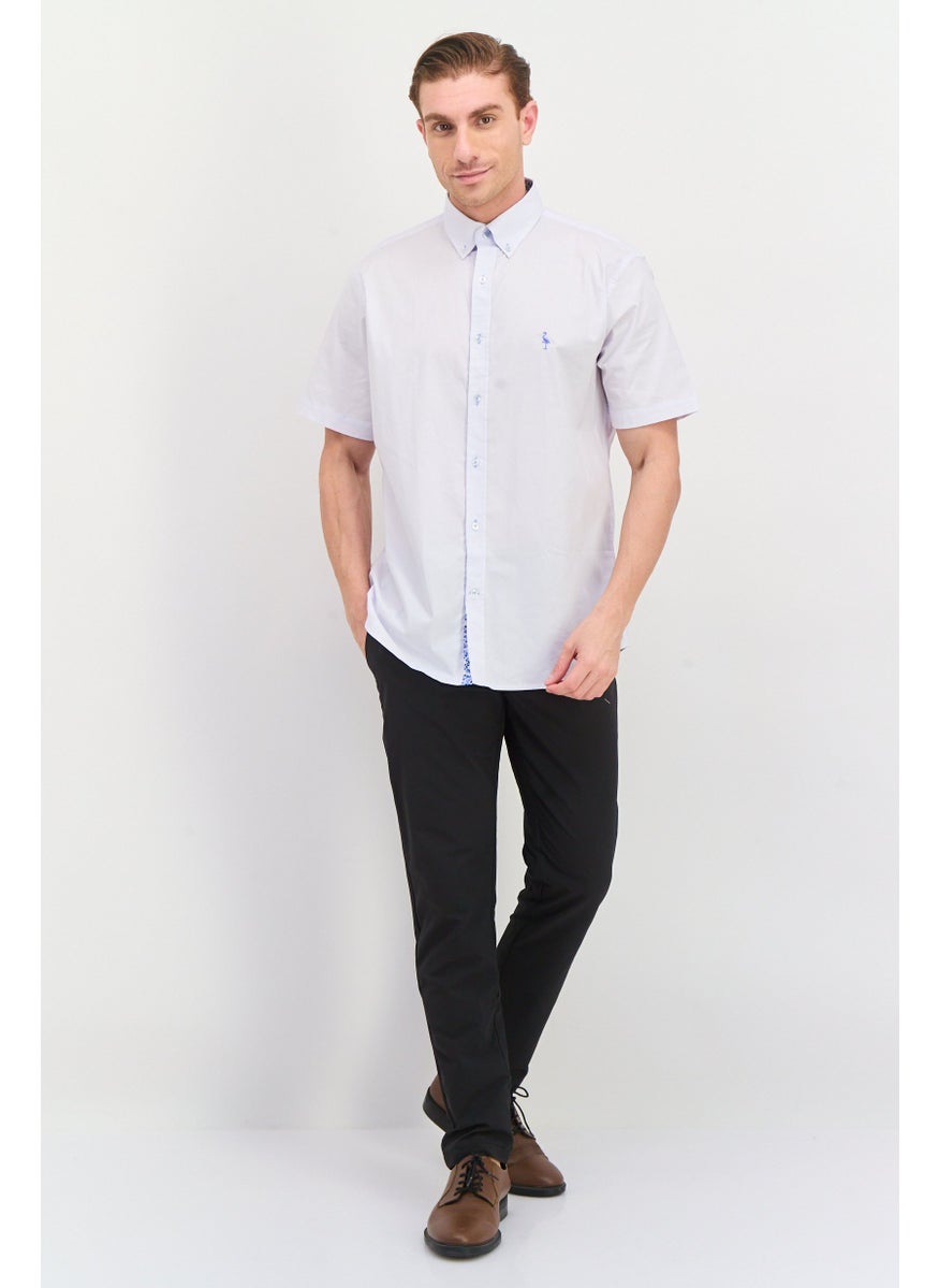 Tailorbyrd - Men Regular Fit Embroidered Logo Short Sleeves Casual Shirts, Sky Blue - Image 1