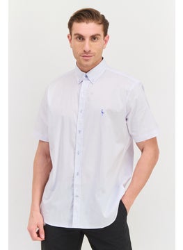 Men Regular Fit Embroidered Logo Short Sleeves Casual Shirts, Sky Blue