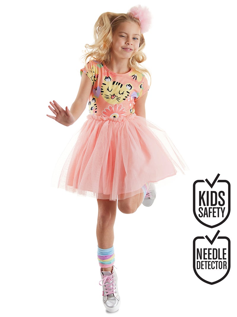 Denokids Leo&Flowers Girl Pink Tulle Dress - Image 1