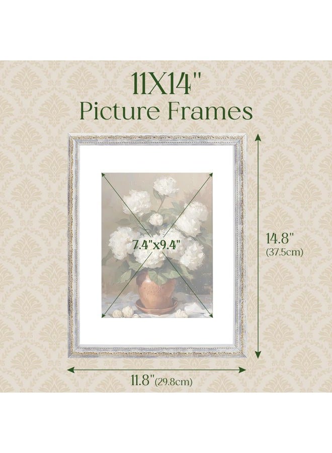 TWING 11x14 Picture Frame,Display 8x10 Photo with Mat or 11x14 without Mat,Ornate Vintage 11 x 14 Photo Frames for Wall Mounting,Vintage White,1 Pack - Image 2