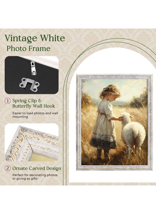 TWING 11x14 Picture Frame,Display 8x10 Photo with Mat or 11x14 without Mat,Ornate Vintage 11 x 14 Photo Frames for Wall Mounting,Vintage White,1 Pack - Image 4