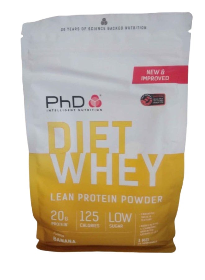 PhD Diet Whey Lean Protein Powder, 20g Protein, 125 Calories, Low Sugar, Added Acetyl L-Carnitine and Green Tea Extract, Banana Flavour, 1kg, 31 Servings - Image 2
