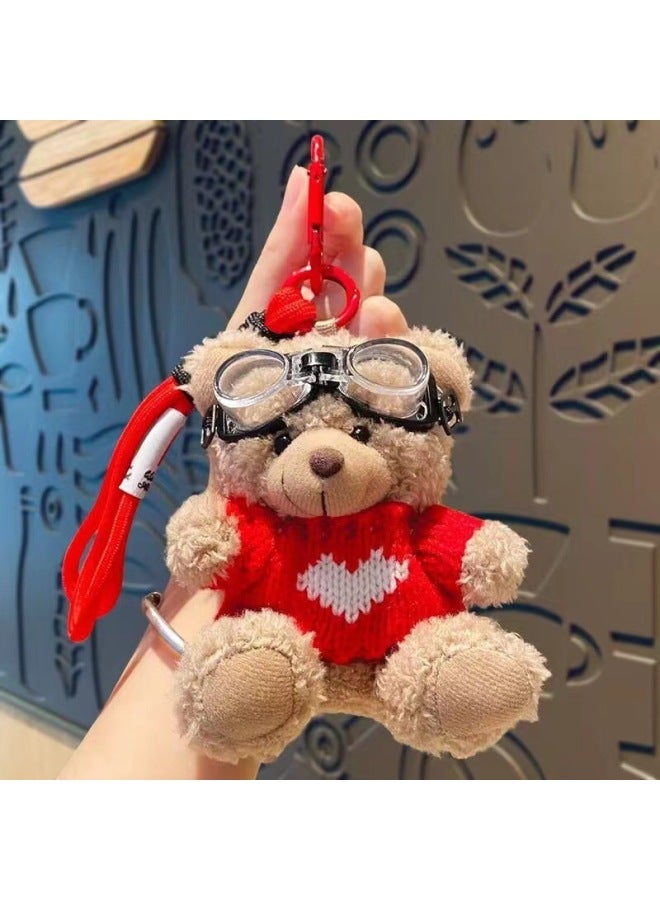 Pilot Blush Bear Bag Bag Pendant Backpack Car Key Chain Plush Doll Student Trinket Gift-Color:Red Love Clothes-pilot Little White Bear-Height:Premium Lanyard
