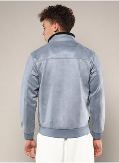 Campus Sutra Men's Grey Zip-Front Jacket With Fleece Detail  - Image 5