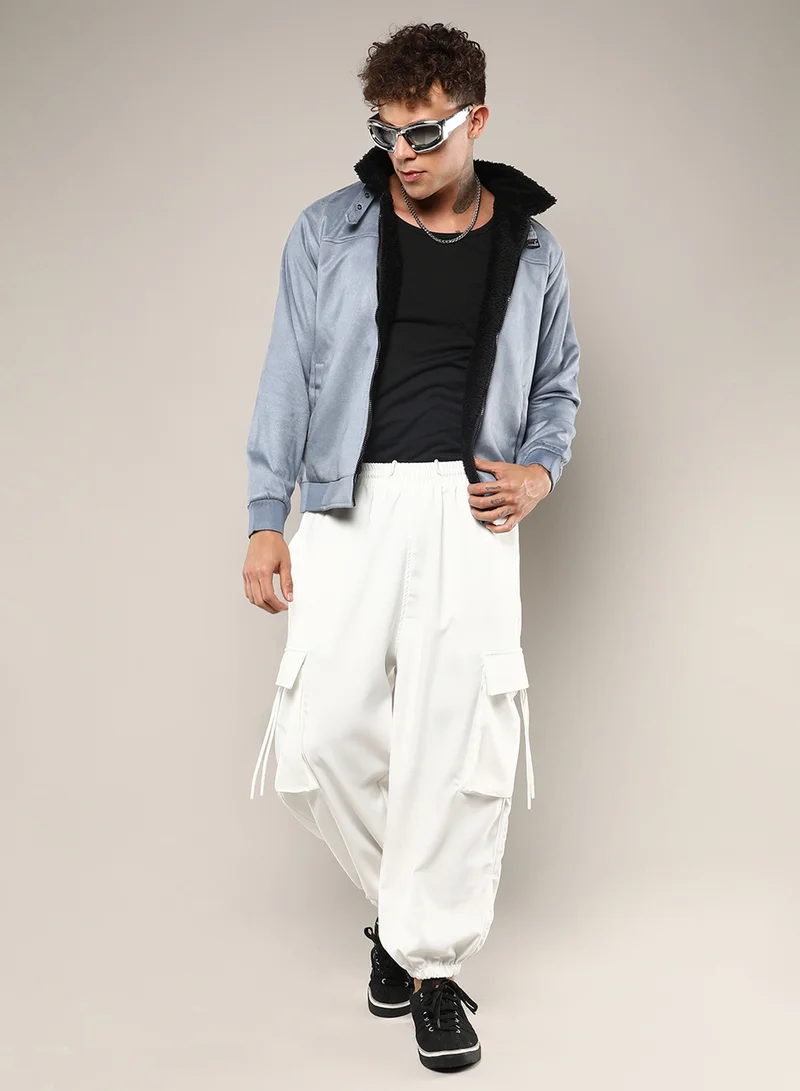 Campus Sutra Men's Grey Zip-Front Jacket With Fleece Detail