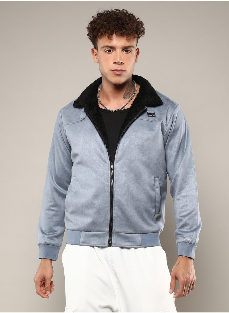 كامبوس سوترا Men's Grey Zip-Front Jacket With Fleece Detail  - Image 2