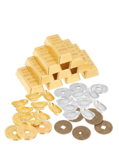 Excefore Miniature Gold Ingots, Copper Coins,Chinese Fortune Coin Feng Shui Wealth Luck Yuan Bao Dollhouse Pretend Play Decor Ornament,1 Set of 60 PCS  - Image 1