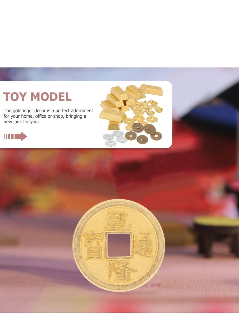 Excefore Miniature Gold Ingots, Copper Coins,Chinese Fortune Coin Feng Shui Wealth Luck Yuan Bao Dollhouse Pretend Play Decor Ornament,1 Set of 60 PCS  - Image 4