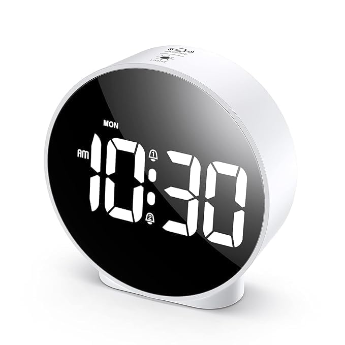 MAPPLE CREATION Digital Alarm Clock New LED Clock Small Electronic Clock with 2 Alarms Snooze Dimmable Alarm Days Set 1224H Display Bedside Clock BatteryAdapter not Included White