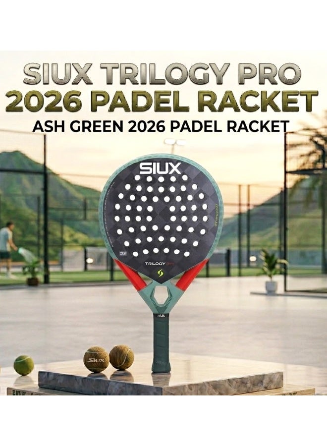 SIUX مضرب بادل تريلوجي برو آش جرين 2026 - مضرب تحكم من ألياف الكربون مع قلب من مادة EVA، شكل دائري، سطح دوران ثلاثي الأبعاد للاعبين المحترفين - Image 1