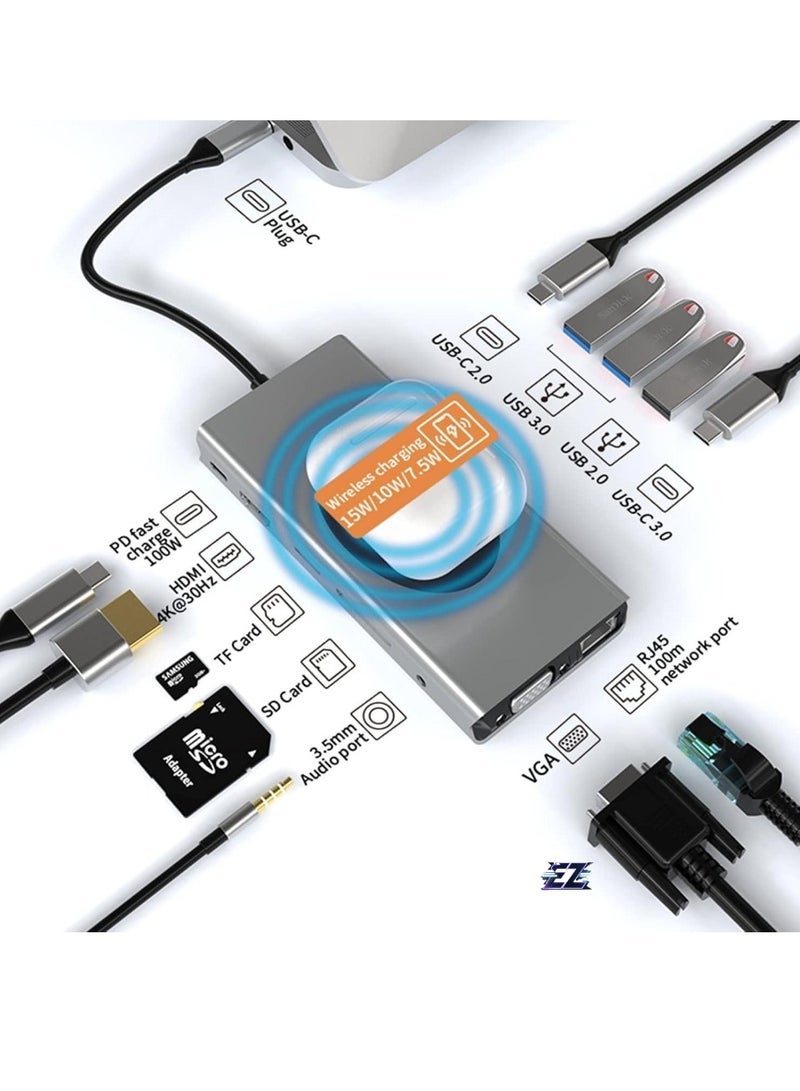 Gravity 13-in-1 USB C Docking Station with Wireless Charging, 4K HDMI, VGA, USB 3.0, USB C, Ethernet, and More ‚Äì Ultimate Connectivity Hub for MacBook Pro & Type-C Devices ‚Äì Expand Your Workspace - Image 2