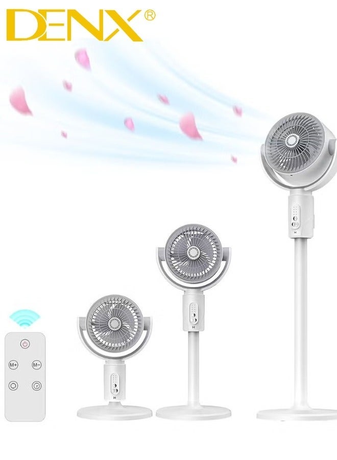 Denx Portable Oscillating Fan with Remote Control, Timer, Light Mist, 5 Speeds, Foldable Rechargeable Fan, Small Floor Fan for Desk, Pedestal Fan for Personal Use in Bedroom, Office, Camping, Travel - Image 1