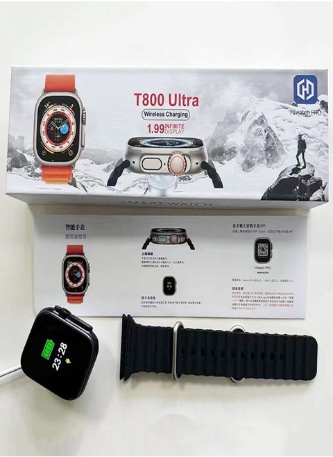 T800 ULTRA (2023) Smart Watch 1.99 Inch IPS display NFC Bluetooth V5 Call Wireless Charger- Space Gray Aluminum Case