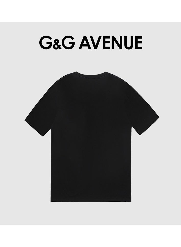 G&G AVENUE - Heavy cotton fabric Men's Sports Style Pure Cotton Thick Oversized Round Neck T-shirt Black New Trend Pattern Casual Style (One Piece) - Image 1