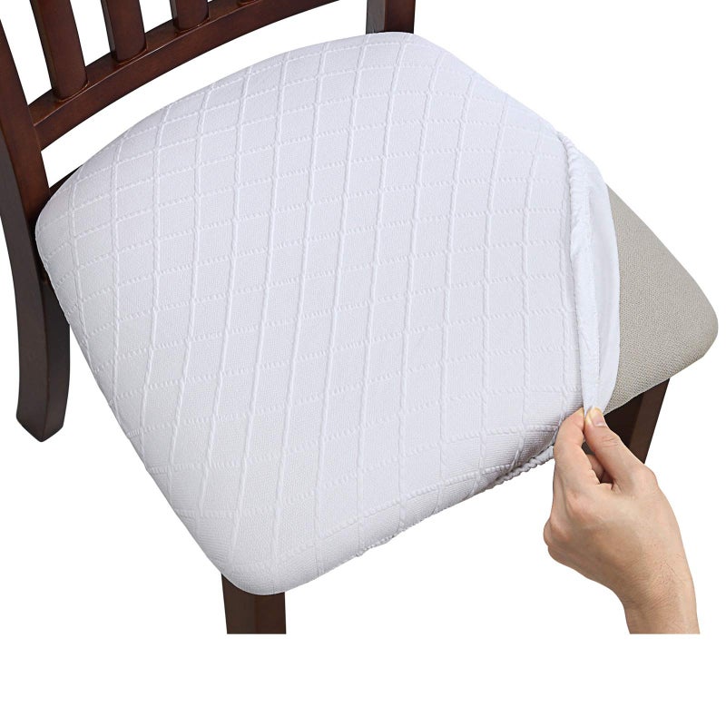 Fuloon Stretch Chair Seat Covers 6 PCS Removable Washable Dining Chair Covers AntiDust Dining Room Seat Cushion Slipcovers 6 White