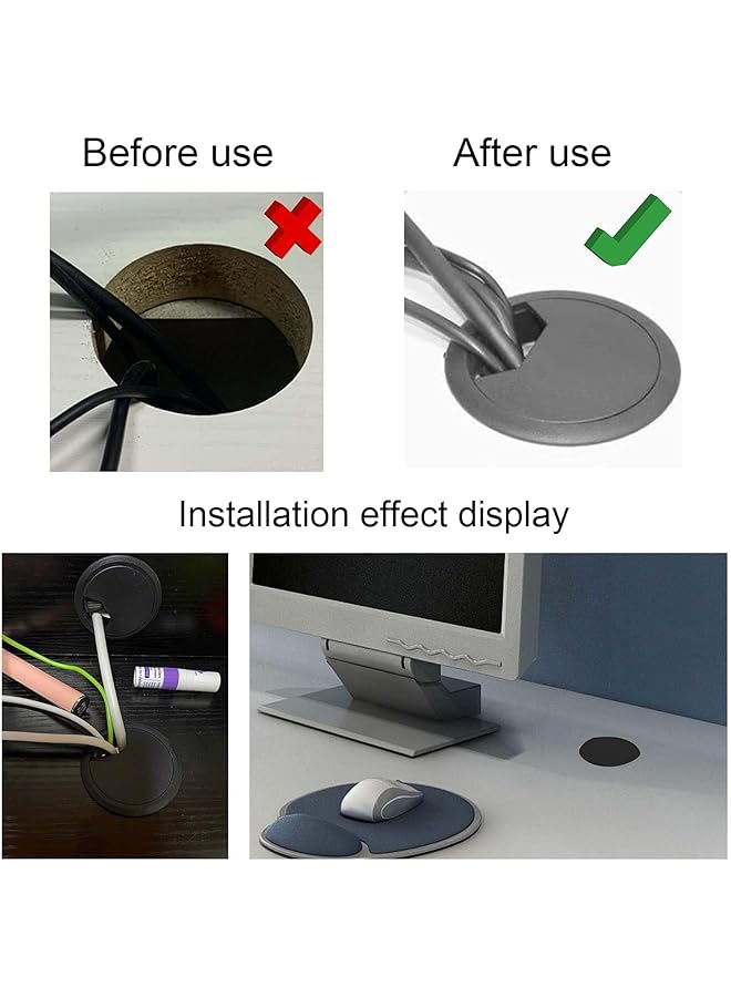 إيروريكس غطاء دائري لكابل المكتب مقاس 60 مم و2.4 بوصة، حلقة كابل، غطاء فتحة منفذ المكتب، حلقة بلاستيكية، منظم كابلات الكمبيوتر، غطاء سلك مخرج الكمبيوتر، منظم أسلاك مكتب الكمبيوتر للمنزل والمكتب، عبوة من 6 قطع - Image 2
