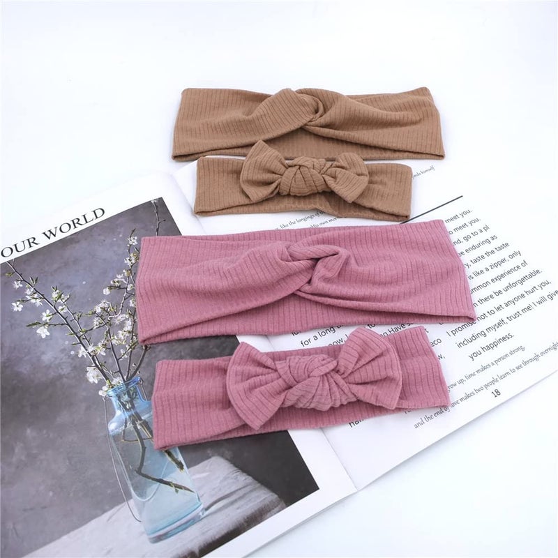 Sugarmelon Mommy and Me Headband Set Mother Baby Matching Turban Headbands for Toddler Baby Girls Women Scrunchies Hair Bow Hairbands (Mauve and Latte) - Image 2