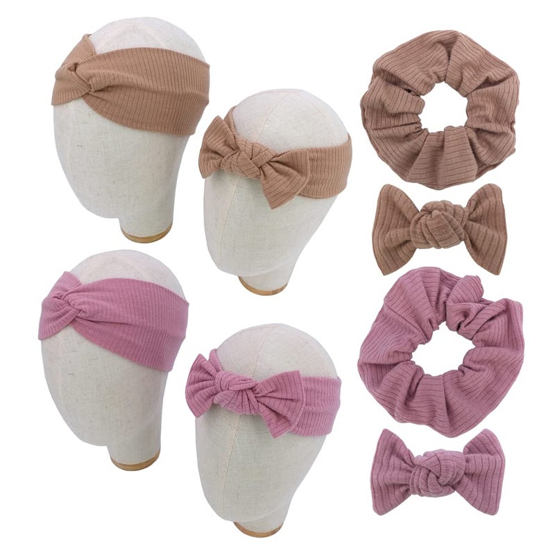 Sugarmelon Mommy and Me Headband Set Mother Baby Matching Turban Headbands for Toddler Baby Girls Women Scrunchies Hair Bow Hairbands (Mauve and Latte) - Image 1