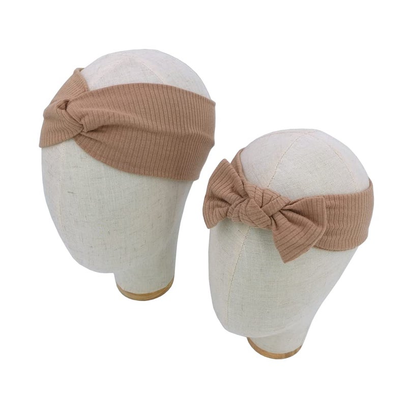 Sugarmelon Mommy and Me Headband Set Mother Baby Matching Turban Headbands for Toddler Baby Girls Women Scrunchies Hair Bow Hairbands (Mauve and Latte) - Image 3