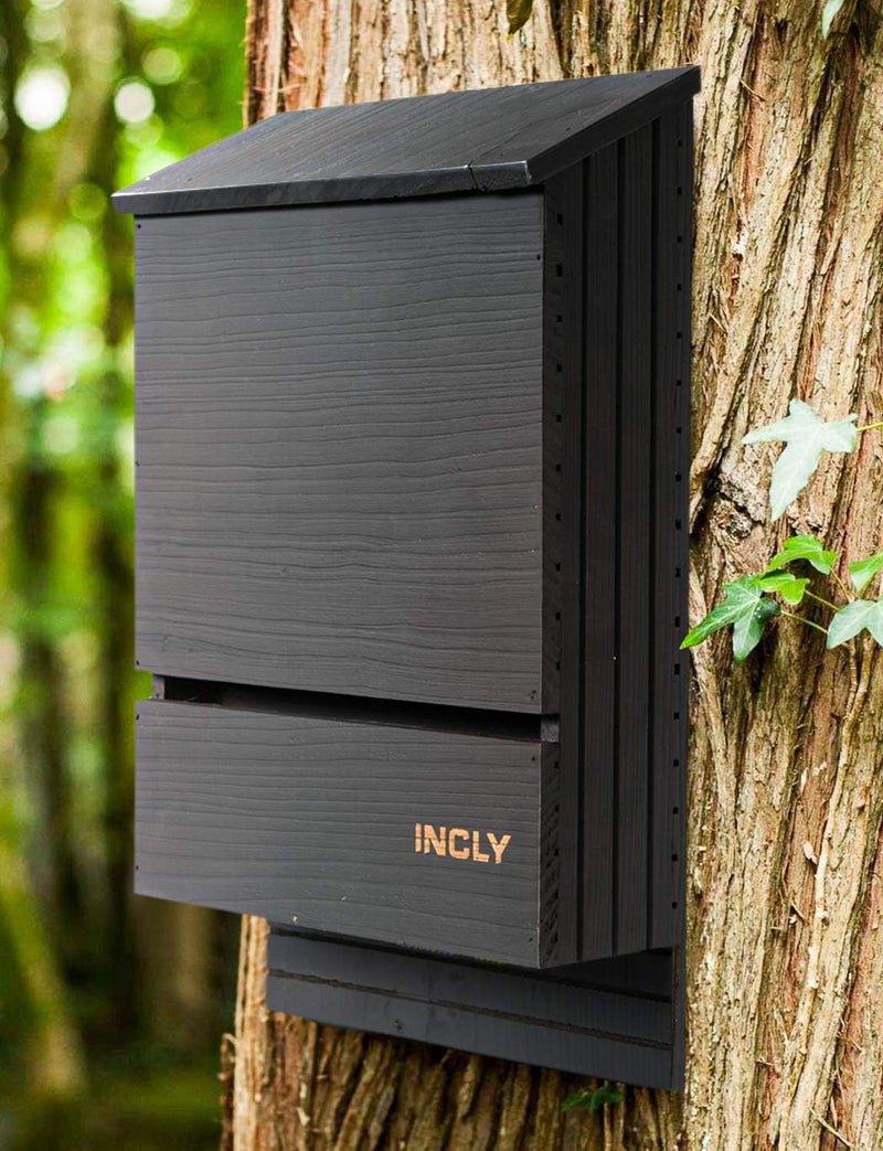 INCLY Bat House for Outdoors 15"x9.2"x3.2" Shelter Box Kit Double Chamber Black Natural Cedar Wood, Pre-Finished Easy to Install - Image 2