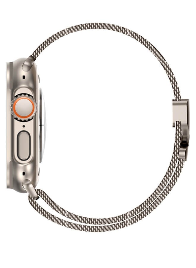 بليزار سوار الساعة لساعة Apple Watch، حزام معدني 42 مم/44 مم/45 مم/46 مم/49 مم من السلسلة 10، حلقة شبكية من الفولاذ المقاوم للصدأ 1:1 مع مشبك معدني بنمط المظلة لساعة Apple Watch Series 7 8 8 9 Series 6 5 4، تيتانيوم - Image 4