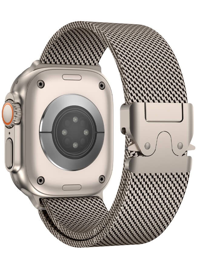 بليزار سوار الساعة لساعة Apple Watch، حزام معدني 42 مم/44 مم/45 مم/46 مم/49 مم من السلسلة 10، حلقة شبكية من الفولاذ المقاوم للصدأ 1:1 مع مشبك معدني بنمط المظلة لساعة Apple Watch Series 7 8 8 9 Series 6 5 4، تيتانيوم - Image 2