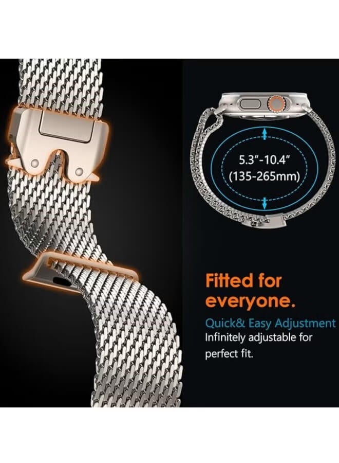 بليزار سوار الساعة لساعة Apple Watch، حزام معدني 42 مم/44 مم/45 مم/46 مم/49 مم من السلسلة 10، حلقة شبكية من الفولاذ المقاوم للصدأ 1:1 مع مشبك معدني بنمط المظلة لساعة Apple Watch Series 7 8 8 9 Series 6 5 4، تيتانيوم - Image 5