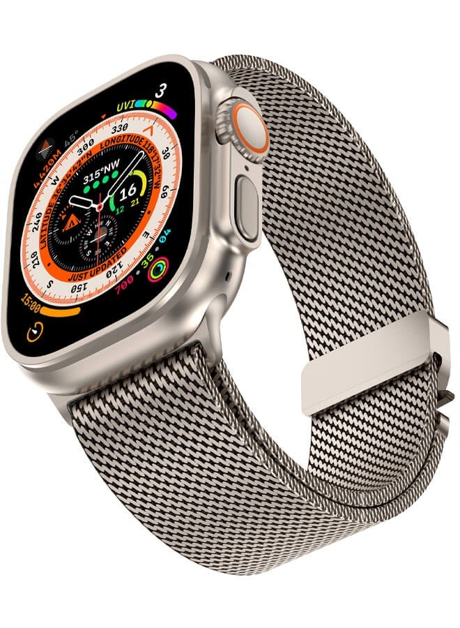 بليزار سوار الساعة لساعة Apple Watch، حزام معدني 42 مم/44 مم/45 مم/46 مم/49 مم من السلسلة 10، حلقة شبكية من الفولاذ المقاوم للصدأ 1:1 مع مشبك معدني بنمط المظلة لساعة Apple Watch Series 7 8 8 9 Series 6 5 4، تيتانيوم - Image 3