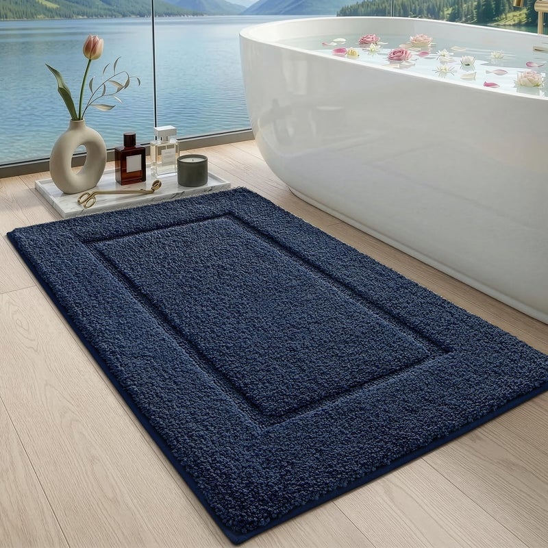 DEXI Bathroom Rugs Washable Non-Slip Shower Floor Rugs Absorbent Quick Dry Rubber Backed Ultra Soft Plush Rug for Bathtub 109 x 61 cm Navy Blue - Image 1