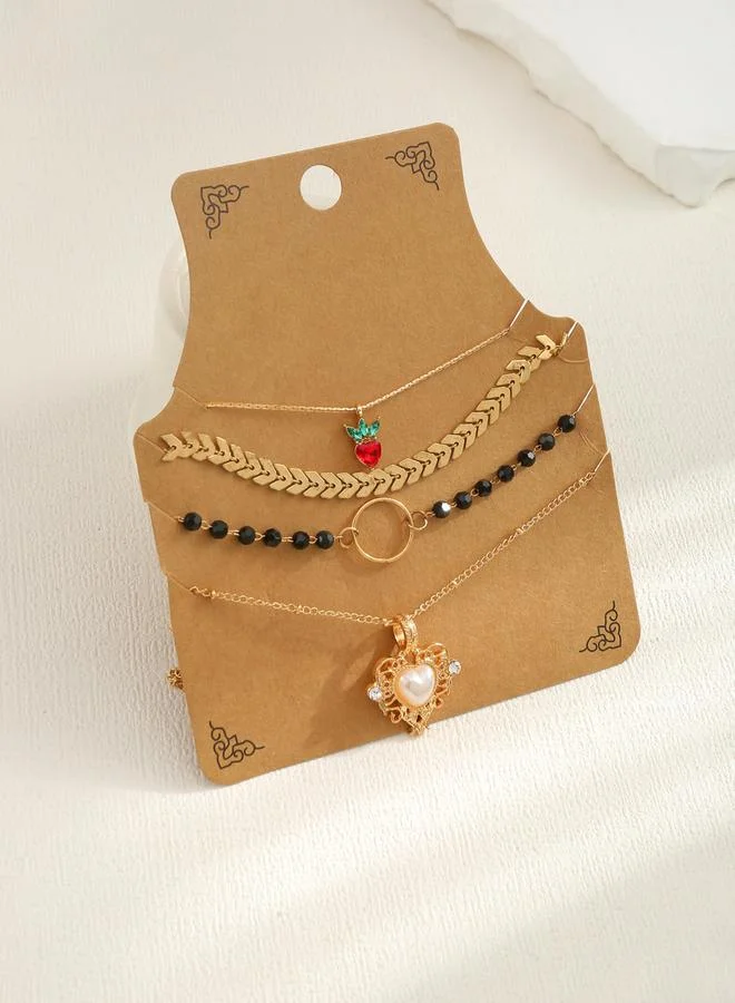 تايك تو مجموعة من 4 - عقد بسلسلة سميكة مزين بقلب