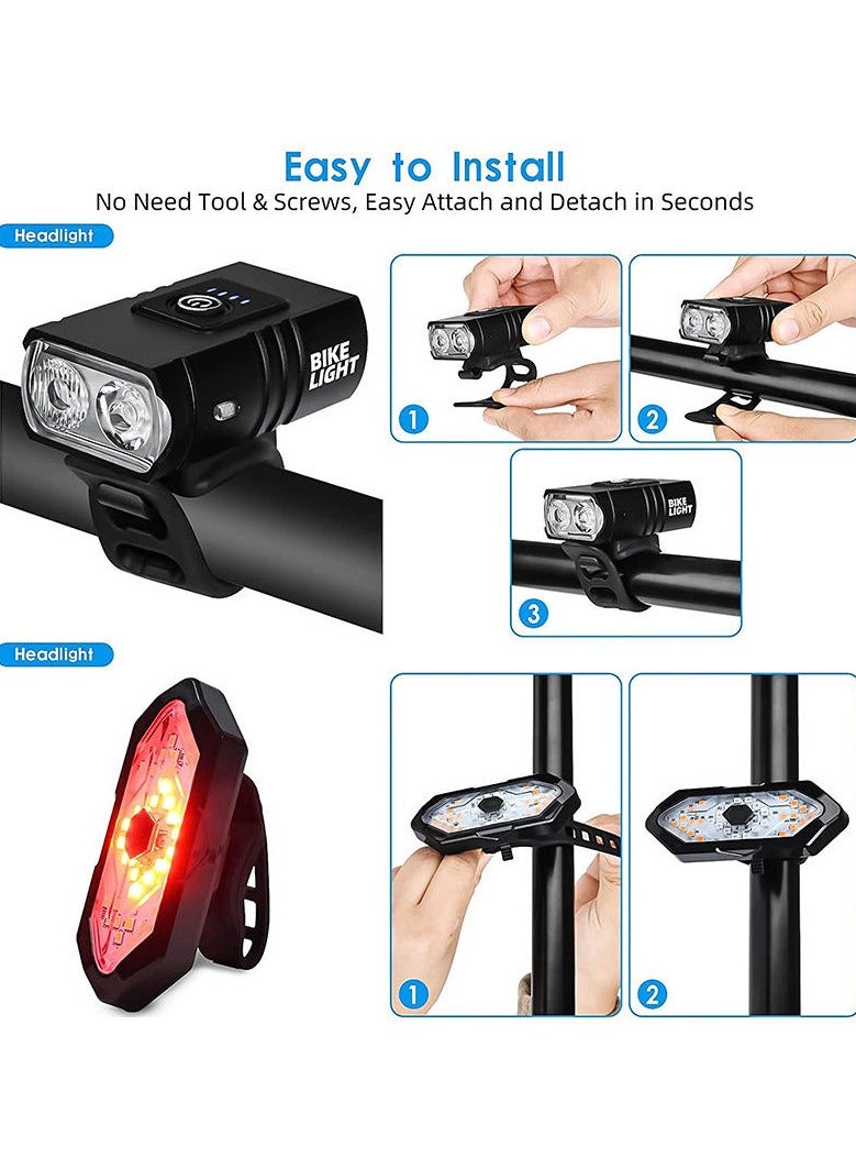 Halamine 2-pieces Bike Lights, USB Rechargeable Bike Lights, Cycle Lights with 6 Modes, Waterproof Cycling Headlight Cycling Equipment - Image 2