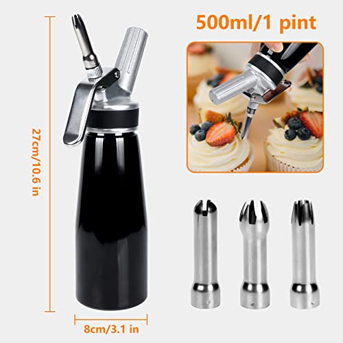 VIGIND Whipped Cream Dispenser 500ml Whipped Cream Charger With Sturdy Aluminum Body And Head,Leak Free,Cream Maker with 2 Sets Decorating Nozzles,Leak Resistant,N2O Chargers (Not Included) - Image 2