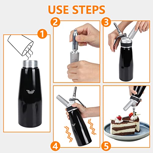 VIGIND Whipped Cream Dispenser 500ml Whipped Cream Charger With Sturdy Aluminum Body And Head,Leak Free,Cream Maker with 2 Sets Decorating Nozzles,Leak Resistant,N2O Chargers (Not Included) - Image 4