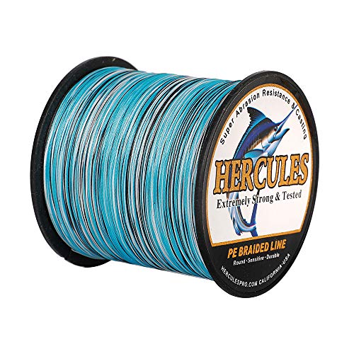 HERCULES Super Strong 500M 547 Yards Braided Fishing Line 30 LB Test for Saltwater Freshwater PE Braid Fish Lines 4 Strands - Blue Camo, 30LB (13.6KG), 0.28MM - Image 1