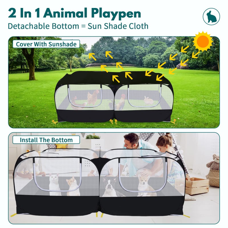 Ineariu Small Animals Playpen,Pet Cage Tent Large Chicken Run Coop with Detachable Bottom Breathable Transparent Mesh Walls, Foldable Pet Enclosure for Puppy Kitten Rabbits Indoor Outdoor playpen - Image 2