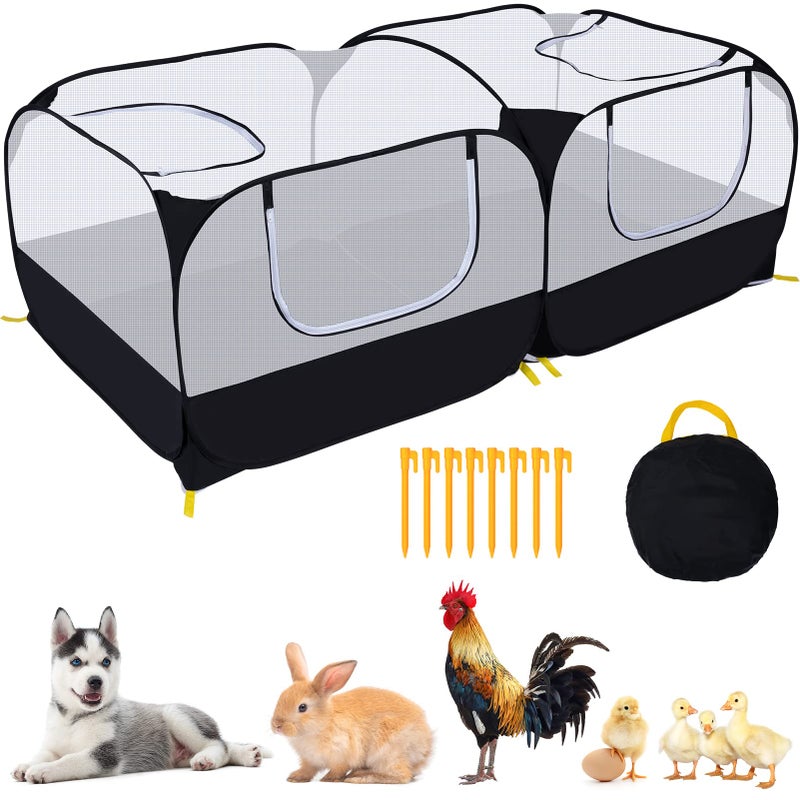 Ineariu Small Animals Playpen,Pet Cage Tent Large Chicken Run Coop with Detachable Bottom Breathable Transparent Mesh Walls, Foldable Pet Enclosure for Puppy Kitten Rabbits Indoor Outdoor playpen - Image 1