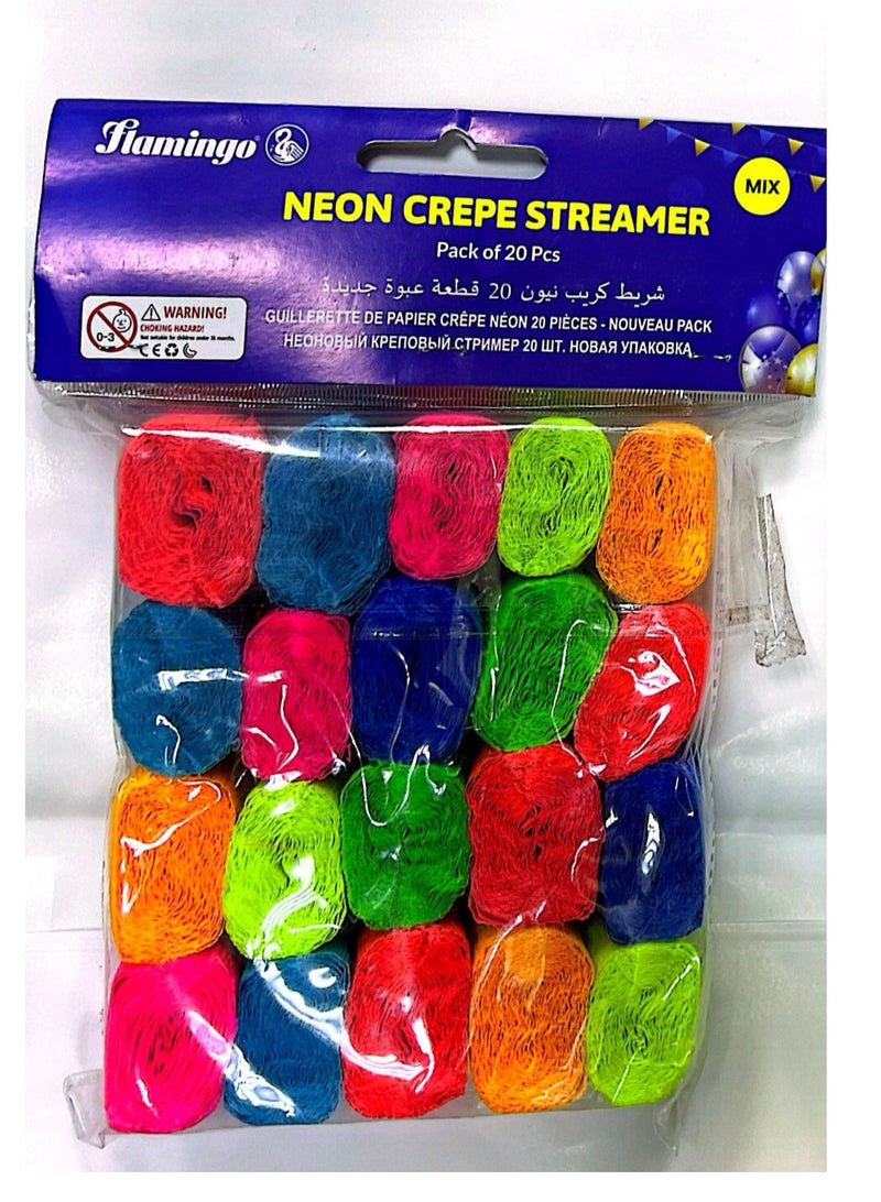 فلامينجو نيون كريب ستريمر عبوة متعددة الألوان مكونة من 20 قطعة - Image 1