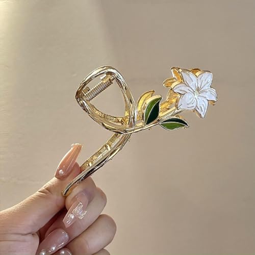 Dartler Hair Clutcher For Women | Stylish Hair Claws For Girls | Trendy Alloy Metal Clips | Fashionable Girls Hair Accessories | Suitable In Various Occasions | (white flower) Pack Of 1 - Image 1