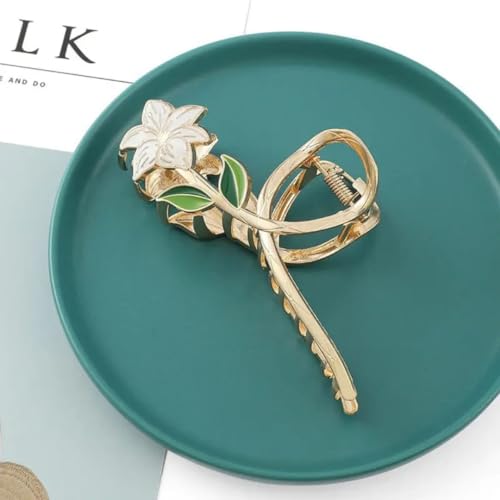 Dartler Hair Clutcher For Women | Stylish Hair Claws For Girls | Trendy Alloy Metal Clips | Fashionable Girls Hair Accessories | Suitable In Various Occasions | (white flower) Pack Of 1 - Image 2