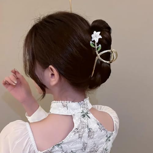 Dartler Hair Clutcher For Women | Stylish Hair Claws For Girls | Trendy Alloy Metal Clips | Fashionable Girls Hair Accessories | Suitable In Various Occasions | (white flower) Pack Of 1 - Image 3