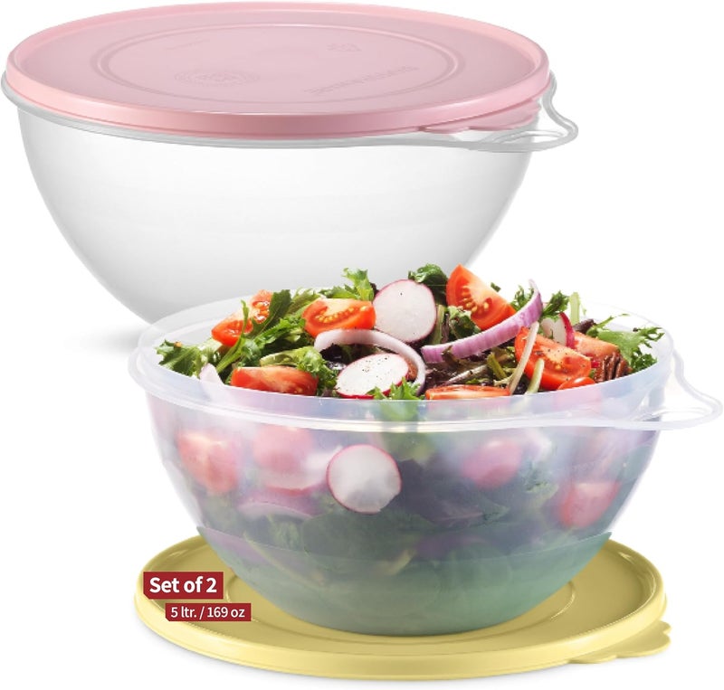 Signoraware SIGNORA WARE Large Food Storage Containers with Lids Set of 2 – Durable Food Containers with Lids Airtight – Food Grade Non-BPA Plastic Salad Bowl with Lid Leftover Containers – Nestable Design - Image 1