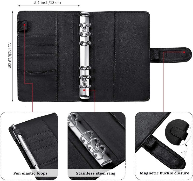 PU Leather A6 Binder 7.5x5.1 Inch Green - Customizable Organizer with Zipper Pockets for Home Office School Travel - Image 3