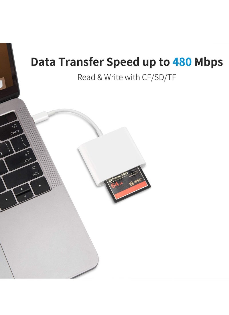 SYOSI - USB C CF/SD/TF Card Reader 3 in 1, Compact Flash Reader 3-Slot Memory Card Adapter for Type-C Device Supports Micro SD Memory Card Compatible with MacBook Pro/Air M1 iPad Pro Android Galaxy S20 S21U - Image 1