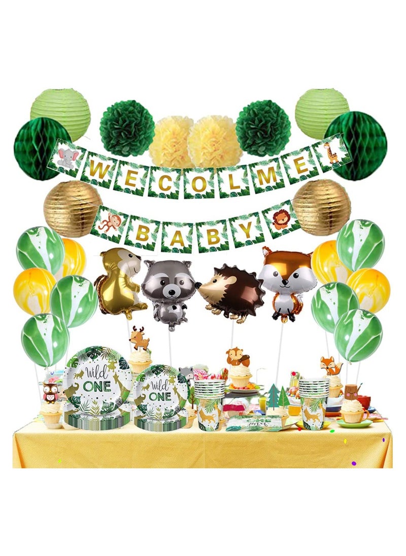 SYOSI - Party Tableware, Jungle Theme Golden Safari Animal Party Supplies, Disposable Tableware, and Dinnerware Serves Birthday Party Decoration Set Wild One Plates Paper Cups (20 Guests) - Image 1