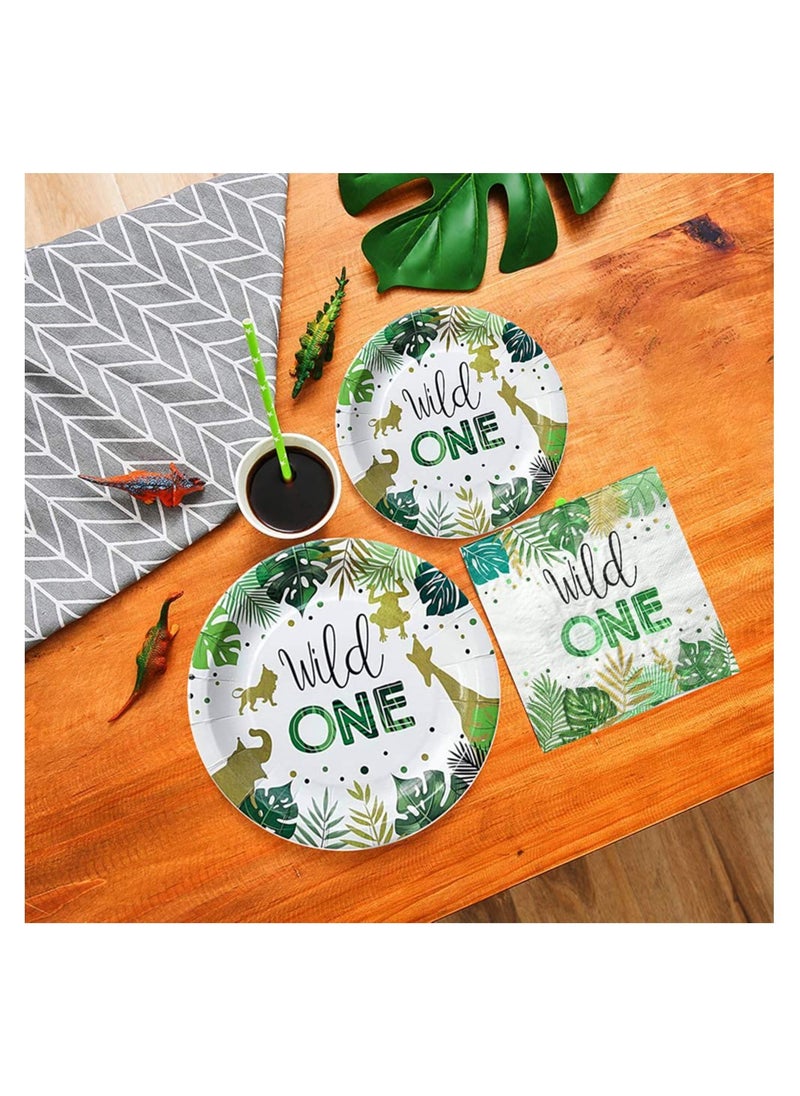 SYOSI - Party Tableware, Jungle Theme Golden Safari Animal Party Supplies, Disposable Tableware, and Dinnerware Serves Birthday Party Decoration Set Wild One Plates Paper Cups (20 Guests) - Image 1