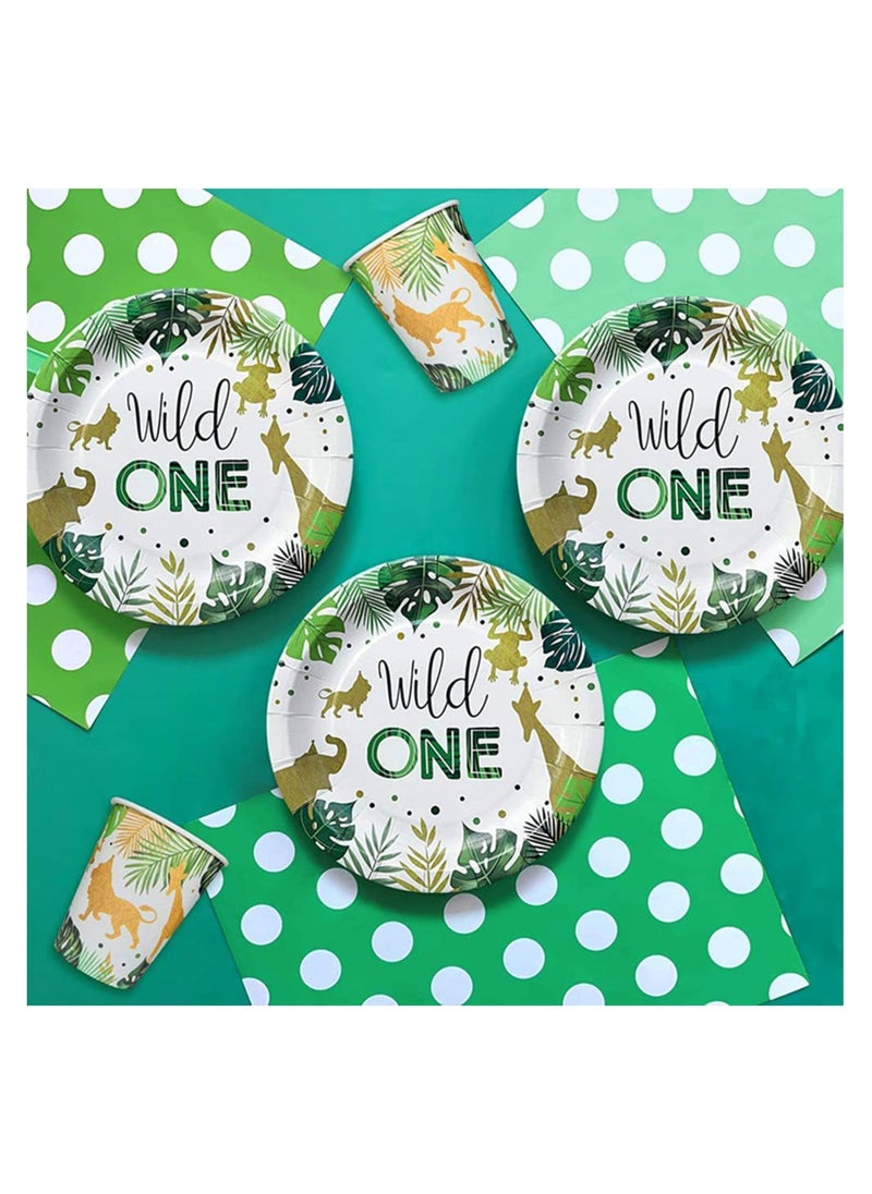 SYOSI - Party Tableware, Jungle Theme Golden Safari Animal Party Supplies, Disposable Tableware, and Dinnerware Serves Birthday Party Decoration Set Wild One Plates Paper Cups (20 Guests) - Image 1