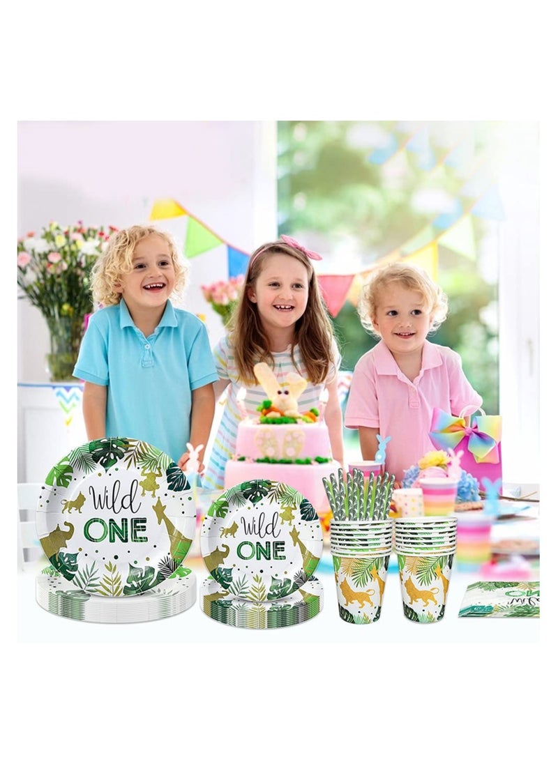 SYOSI - Party Tableware, Jungle Theme Golden Safari Animal Party Supplies, Disposable Tableware, and Dinnerware Serves Birthday Party Decoration Set Wild One Plates Paper Cups (20 Guests) - Image 1